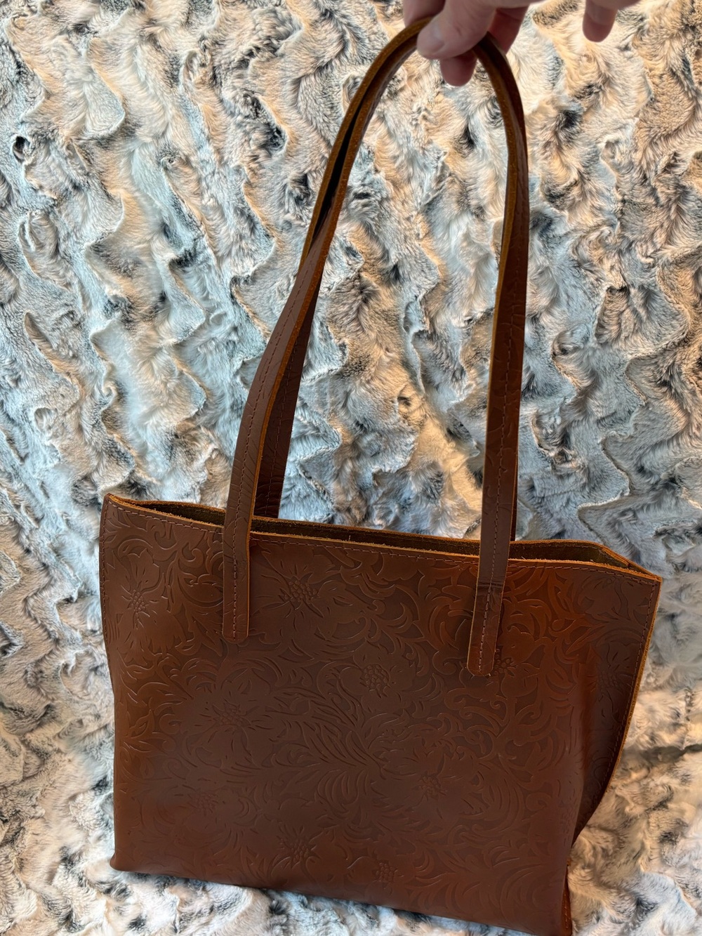 Portland Leather August Tote in Meadow Embossed Brown - Picture 2 of 9